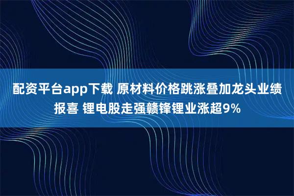 配资平台app下载 原材料价格跳涨叠加龙头业绩报喜 锂电股走强赣锋锂业涨超9%